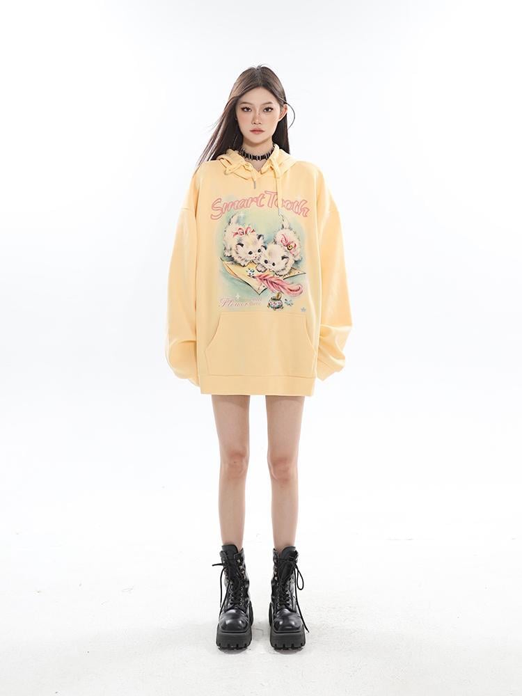 Yellow Kitten Print Sweater