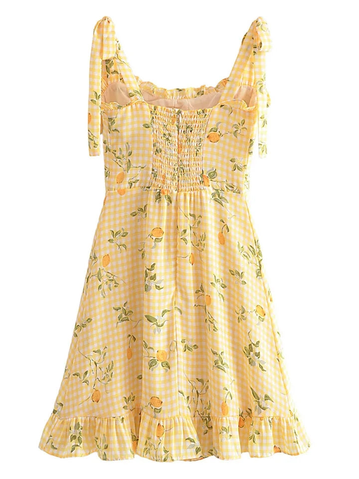 Yellow Lemon Print Mini Dress