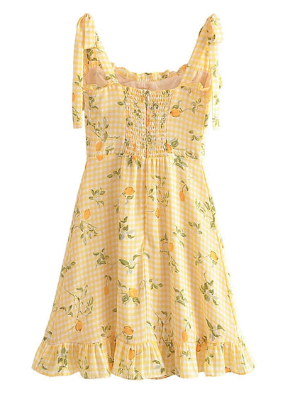 Yellow Lemon Print Mini Dress