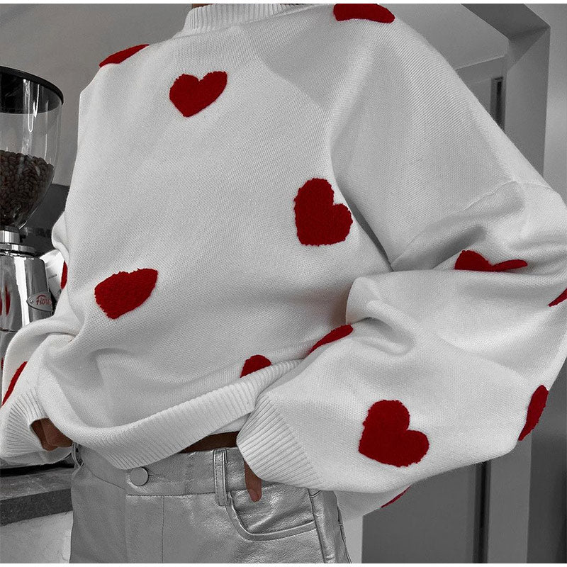 Heart Embroidery Long Sleeve Pullover