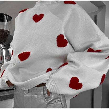 Heart Embroidery Long Sleeve Pullover