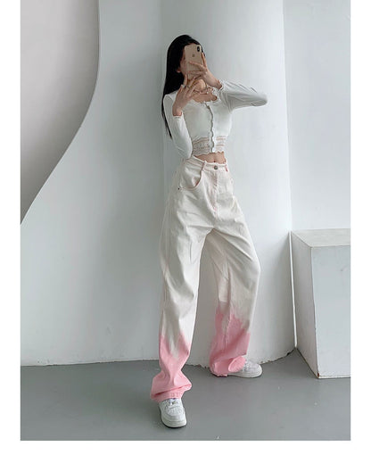 Pink Ombre High Waist Denim Jeans