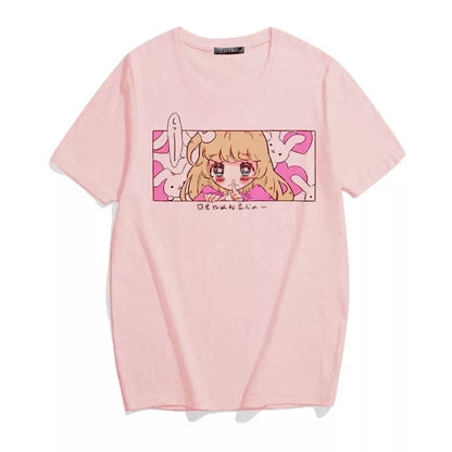 Cute Pink Anime Girl Cartoon Graphic Casual Short Sleeve Shirt Tee T-shirt E-Girl Kawaii Korean Japanese Harajuku Chinese Retro Streetwear Aesthetic