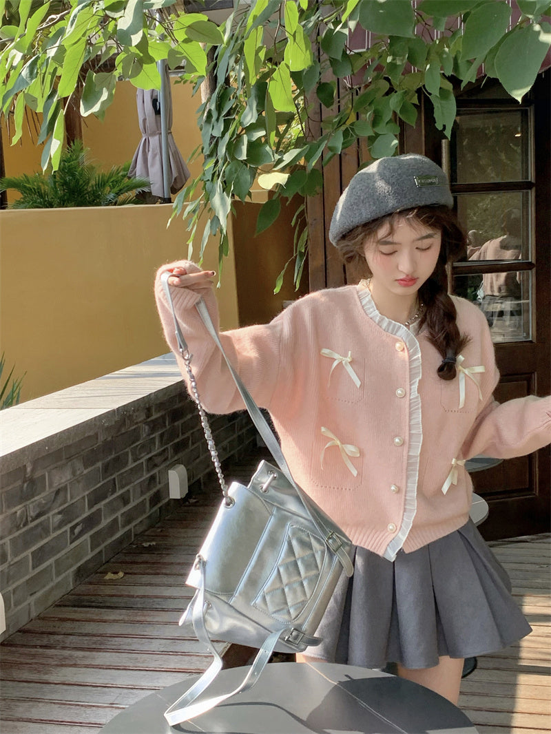 Pink Bow Knot Long Sleeve Sweater