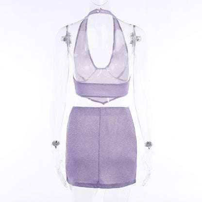 2PCS Purple Shimmer V Neck Dress