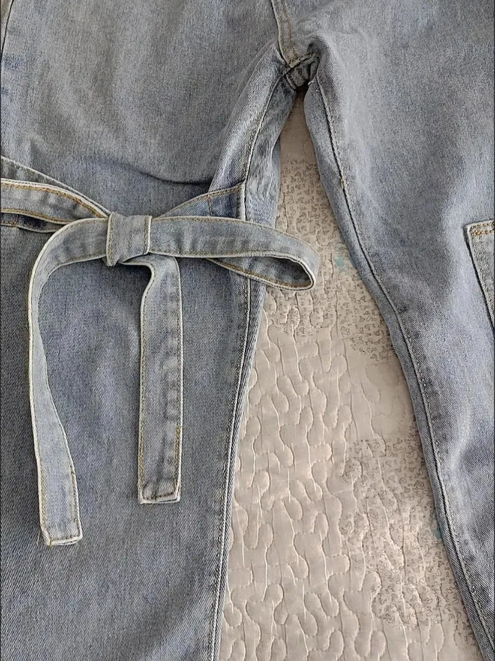 Bow High Waist Straight Leg Jeans