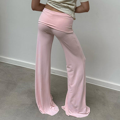 Pink Butterfly Rhinestone Fold Low Rise Flare Pants
