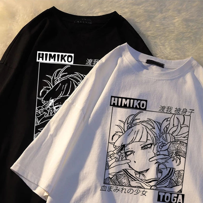 Cute Himiko Toga Anime Girl Cartoon Print Oversized Short Sleeve T-shirt Aesthetic Casual Summer E-Girl Kawaii Korean Japanese Harajuku
