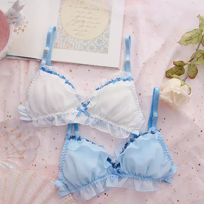 Sweet Fairy Blue Lace Bra + Panty Set Underwear Lingerie Summer Aesthetic Casual E-Girl Kawaii Korean Japanese Harajuku
