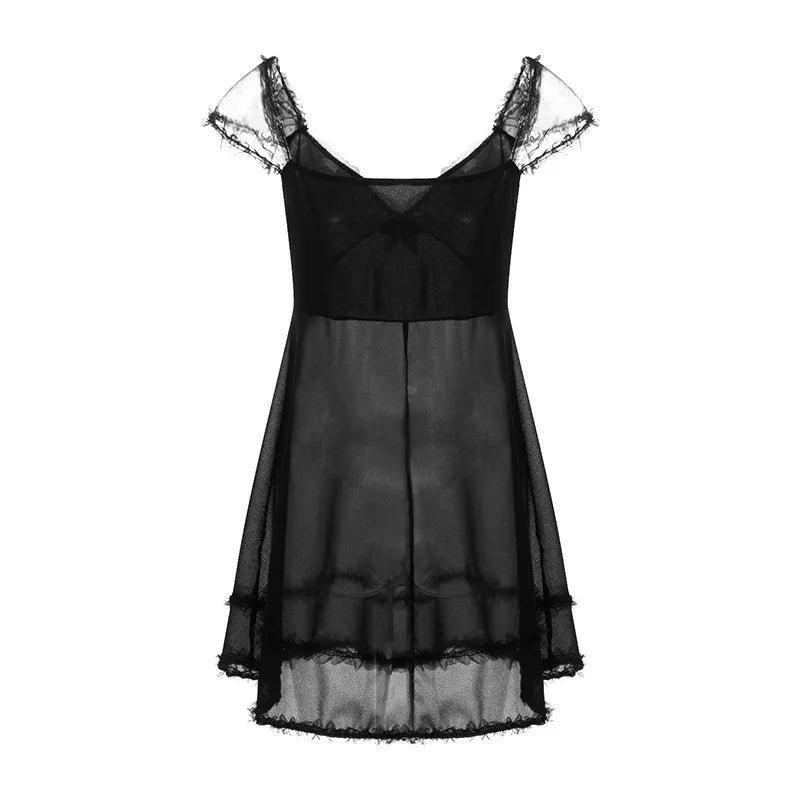 Black Vintage Lace Patchwork Mini Dress