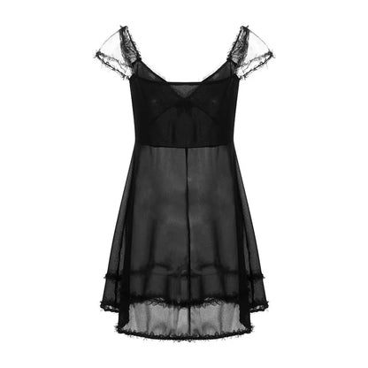 Black Vintage Lace Patchwork Mini Dress