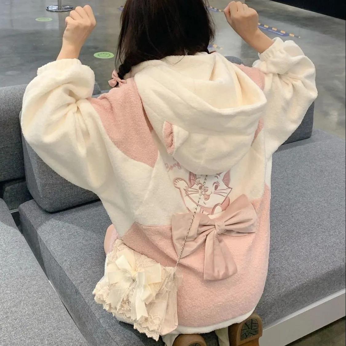 Pink Cat Cartoon Patchwork Jacket