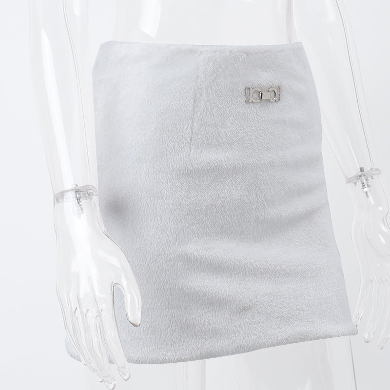 White Fluffy Metal Pendant Mini Skirt