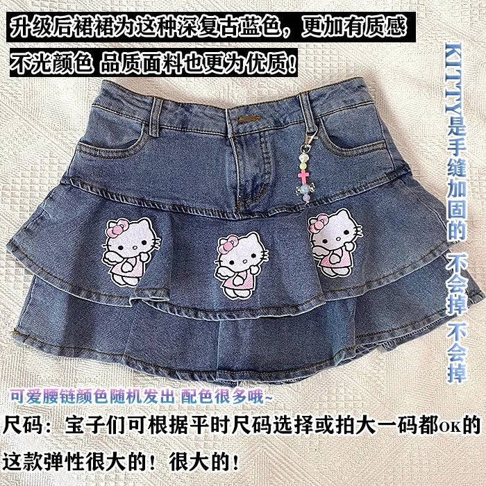 Cat Print Double A-Line Mini Skirt
