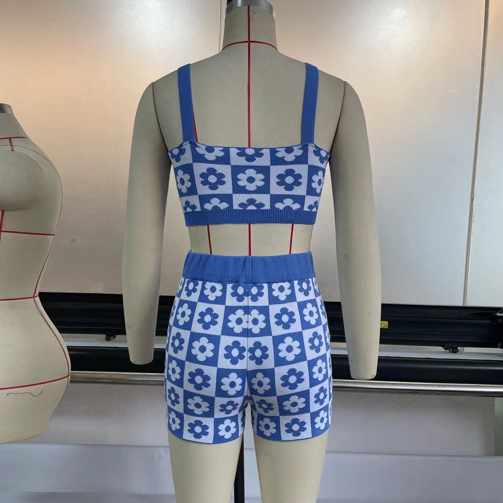 Blue Flower Checkboard Tank Top + Shorts