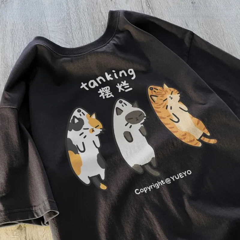 Funny 3 Cats Print Short Sleeve T-shirt