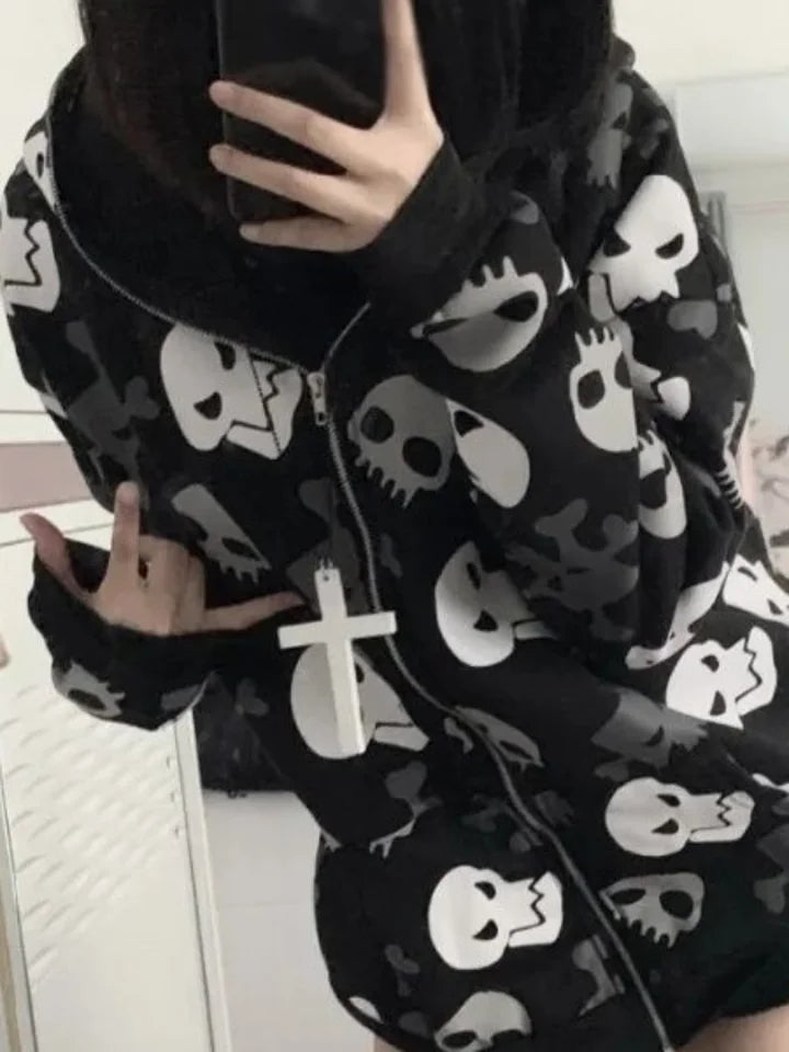 Black Skull Punk Zipper Hoodie