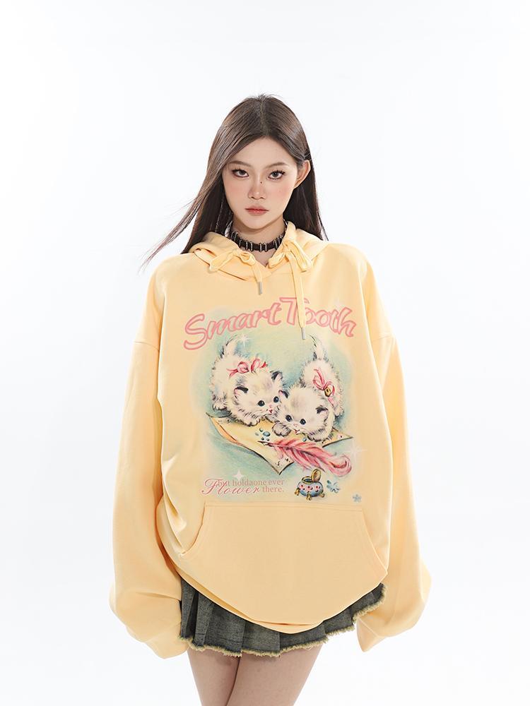 Yellow Kitten Print Sweater