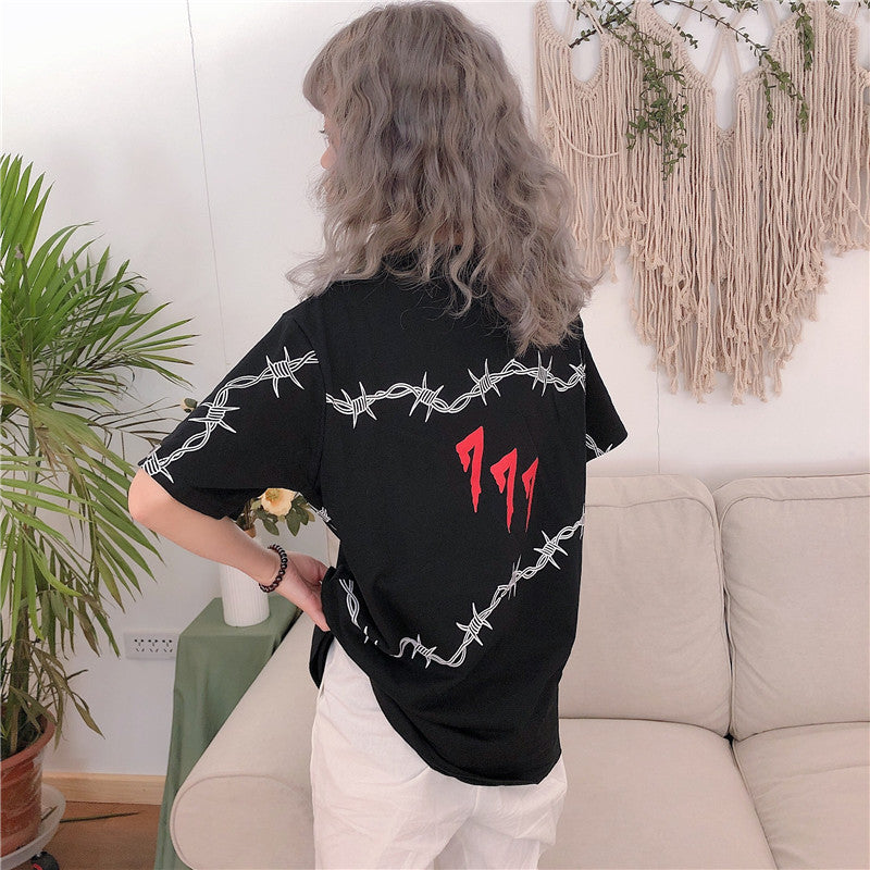 Cute Casual Vintage Punk Goth Print Crop Top Short Sleeve Shirt Tee T-shirt E-Girl Kawaii Korean Japanese Harajuku Chinese Retro Streetwear Aesthetic