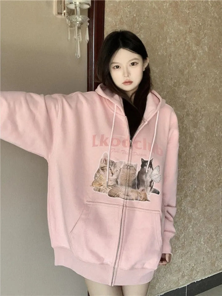 Kitten Print Zip Up Jacket