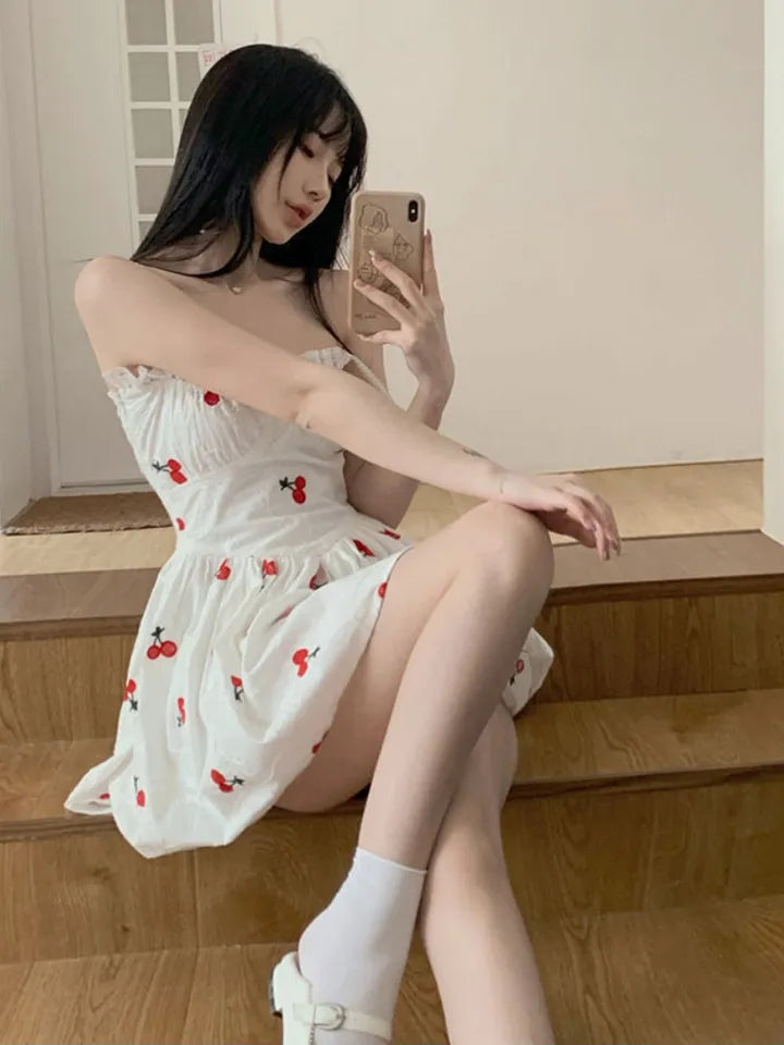 Cherry Print Spaghetti Strap Mini Dress