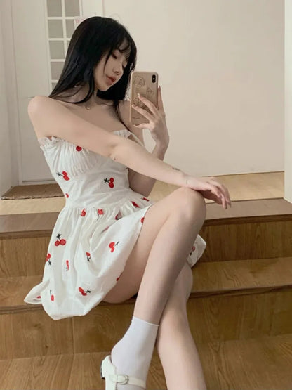 Cherry Print Spaghetti Strap Mini Dress
