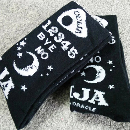 Cute Black Ouija Board Magic Star Moon Print Socks Punk Goth Aesthetic Casual E-Girl Kawaii Korean Japanese Harajuku