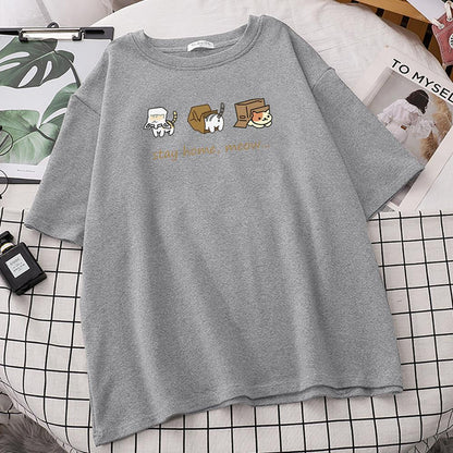 Cat Box Print Short Sleeve T-shirt