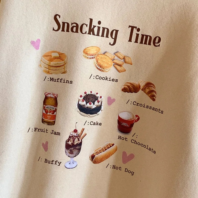Snack Print Loose Fleece Pullover