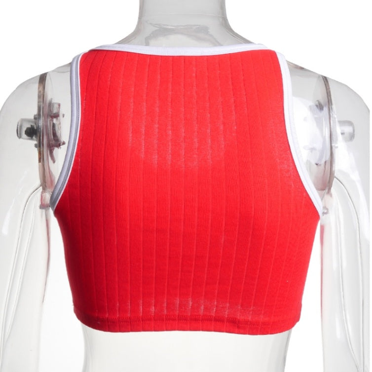 Red Patchwork Knit Tank Top