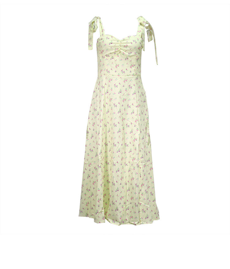 Floral V Neck Backless Split Dress