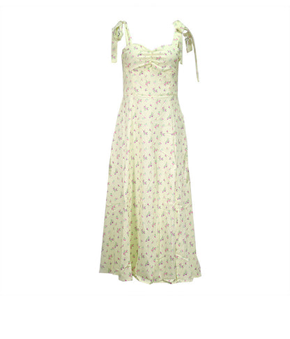 Floral V Neck Backless Split Dress