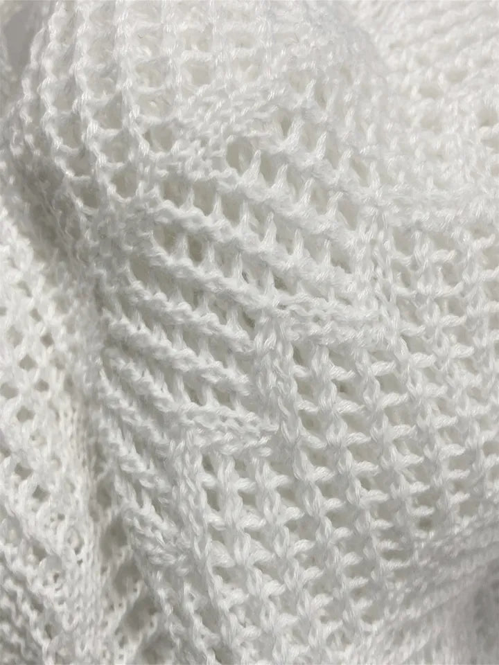 Crochet Tie Up V Neck Flare Long Sleeve Top