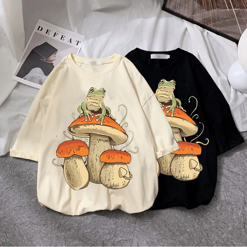 Mushroom Frog Print Short Sleeve T-shirt
