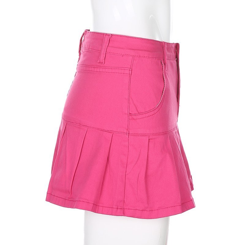 Cute High Waisted Pleated Denim Zipper Mini Skirt Blue Pink Bottoms Club Aesthetic Summer Party E-Girl Kawaii Korean Japanese Harajuku Streetwear