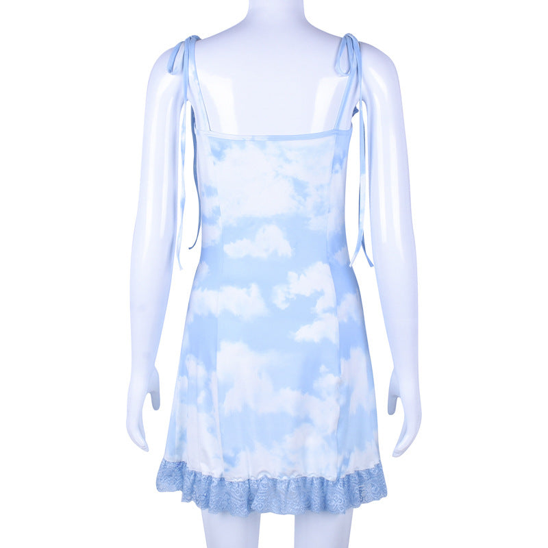 Cute Vintage Straped Mini Dress Bandage Ruffle Puff Elegant E-Girl Kawaii Korean Japanese Harajuku Chinese Retro Streetwear Aesthetic