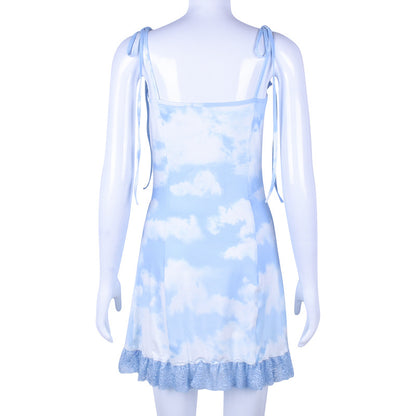 Cute Vintage Straped Mini Dress Bandage Ruffle Puff Elegant E-Girl Kawaii Korean Japanese Harajuku Chinese Retro Streetwear Aesthetic