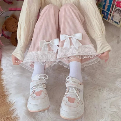 Sweet Bow Lacee Wide Leg High Waist Corduroy Trousers
