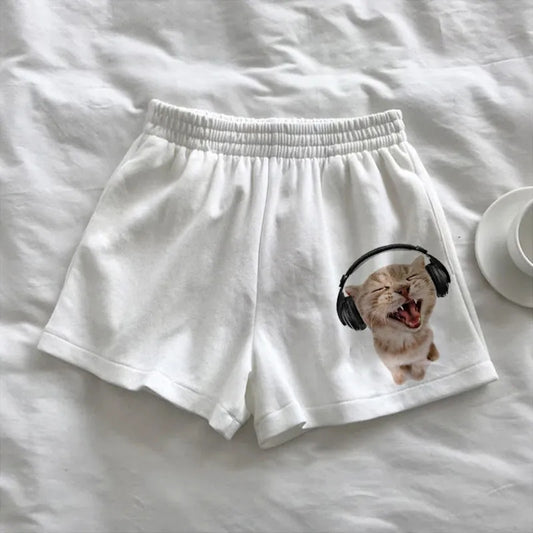 Cat Print Loose Gym Shorts