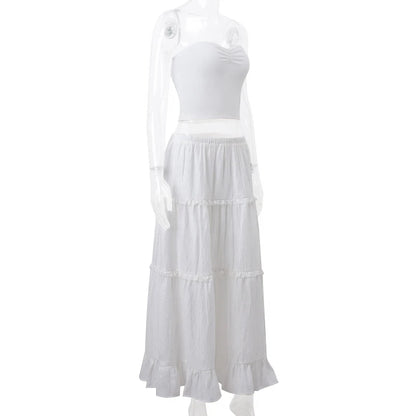 2PCS Strapless Tank Top + Pleated Long Skirt