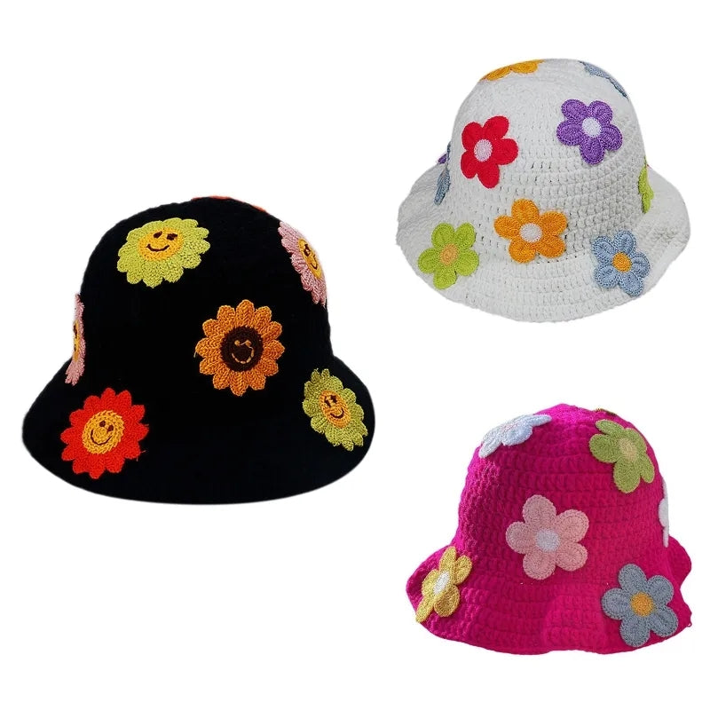 Flower Knit Bucket Hat