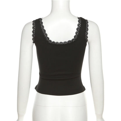 Black Bow Lace Trim Tank Top