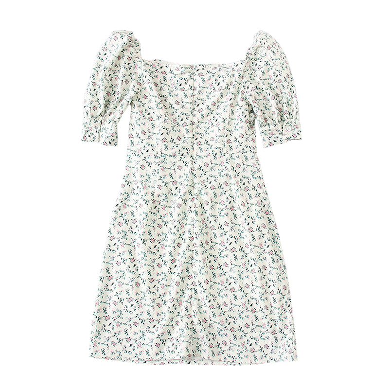 Cute Boho Tie Neck Floral Print Puff Sleeve Mini Dress Kawaii Korean Japanese Harajuku Chinese Retro Streetwear Aesthetic Fashion