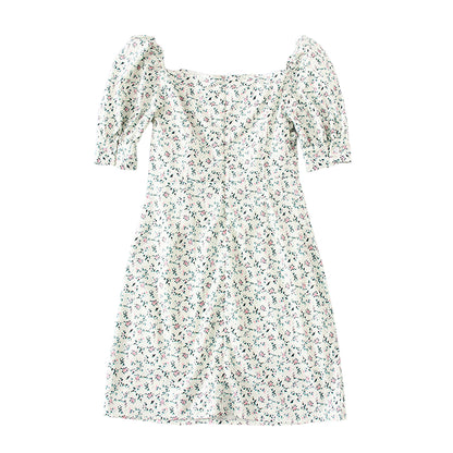 Cute Boho Tie Neck Floral Print Puff Sleeve Mini Dress Kawaii Korean Japanese Harajuku Chinese Retro Streetwear Aesthetic Fashion