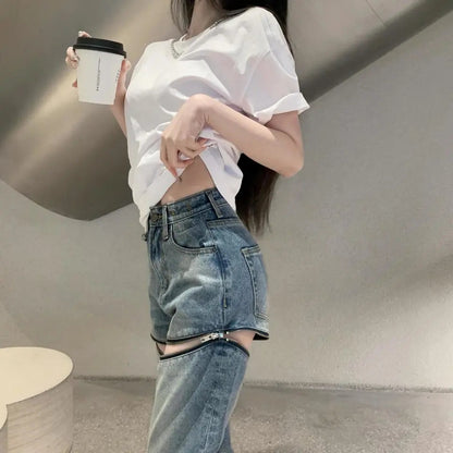 Zipper High Waist Denim Jeans
