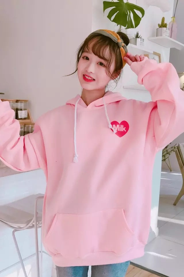 Cute Pastel Pink Peach Cartoon Print Long Sleeve Hoodie Pullover Sweater Sweatshirt Autumn Winter E-Girl Kawaii Korean Japanese Harajuku Streetwear