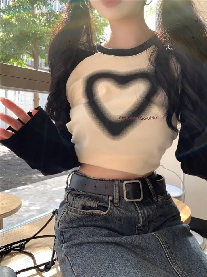 Black Heart Patchwork Long Sleeve T-shirt