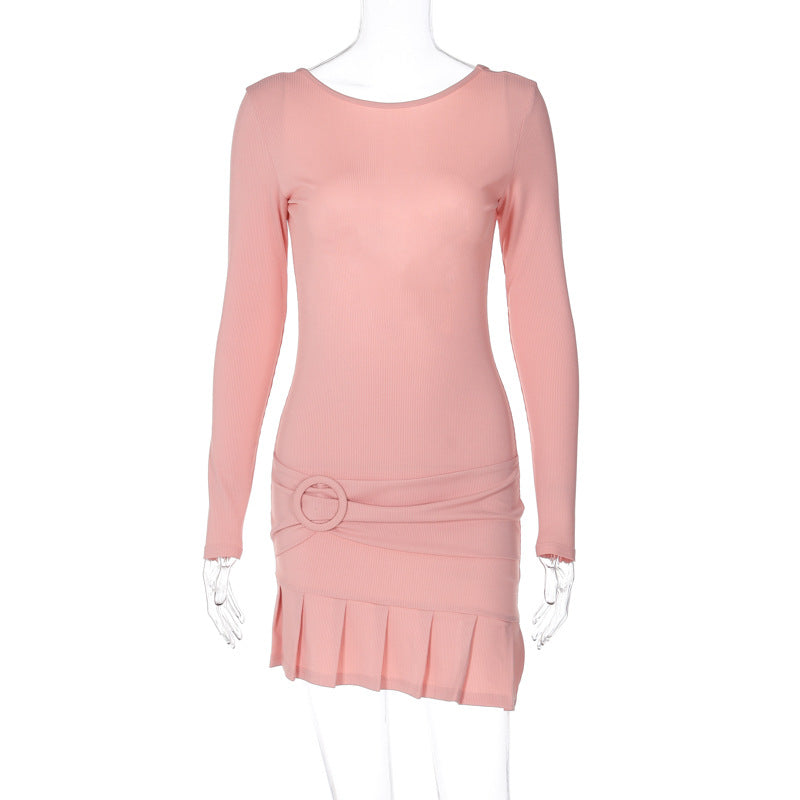 Pink Splice Fold Bodycon Dress