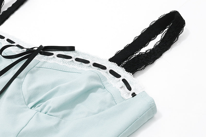 Blue Lace Bandage Slip Tank Top