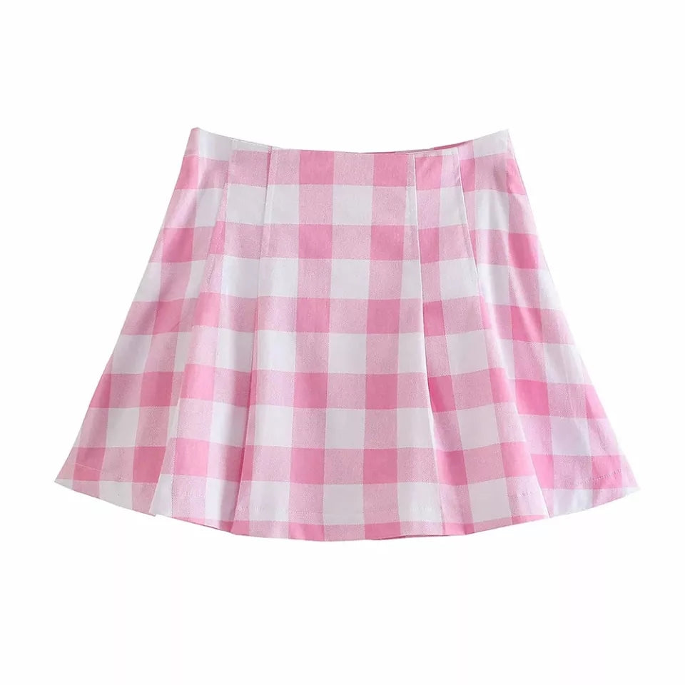 Cute 2pcs Set Vinatge Pink Plaid Blazer + High Waist Mini Skirt Suit Summer Aesthetic Casual E-Girl Kawaii Korean Japanese Harajuku